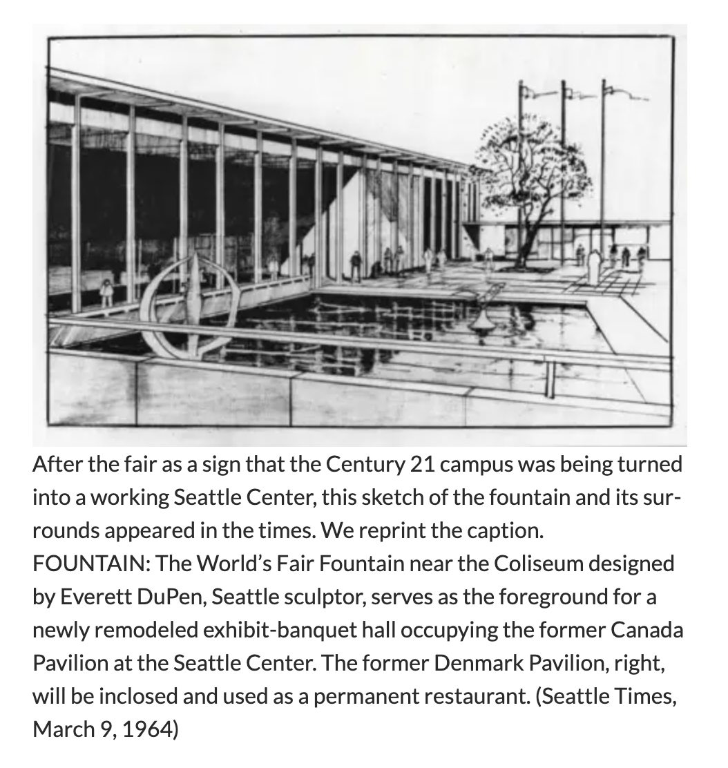 Seattle Times architectural sketch from 1964 showing the fountain plaza